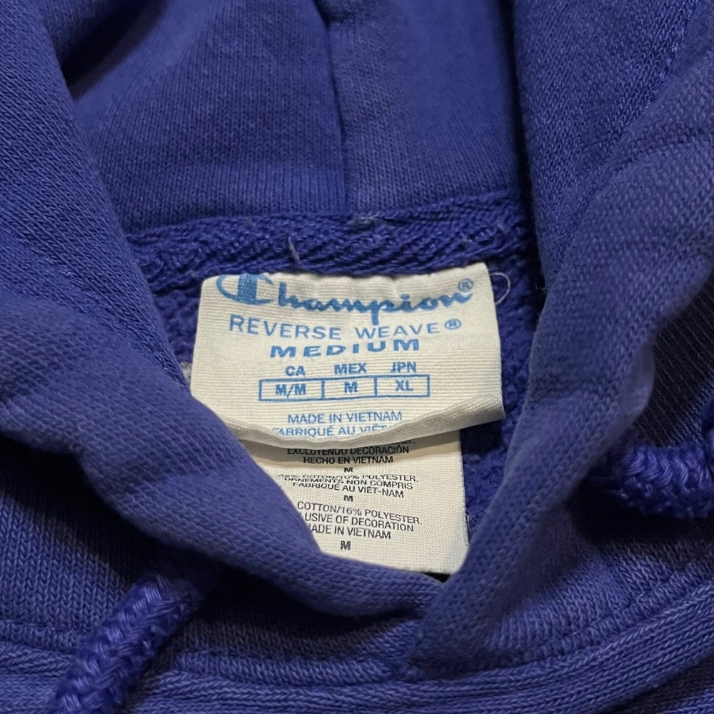Vintage Champion Reverse Weave Hoodie Purple Sweatshirt M Triple Logo Pullover - Picture 3 of 8